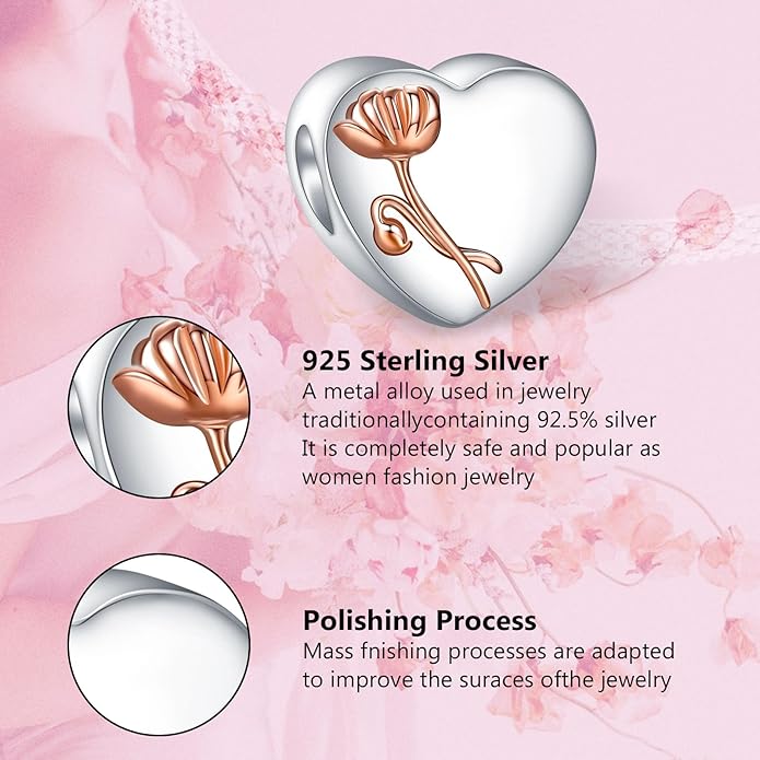 Annmors Personalized Photo Charms For Bracelets/Necklace 925 Sterling Silver Love Heart Shaped Engraved Customize Picture Gift for Birthday Mother's Day,Bead Charms Jewelry for Women