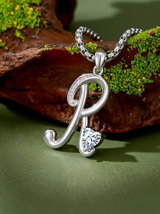 Valentines Day Gifts for Women Alphabet A to Z Initial Birthstone Pendant Necklaces for Women - 18k White Gold Plated Personalized Name Jewelry Valentine Mothers Day Birthday Gifts for Women Her Girlfriend