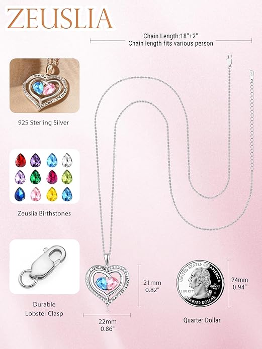 Valentine's Day Gifts for Wife 925 Sterling Silver Double Birthstone Pendant Necklaces I Love You for Always and Forever Necklace Anniversary Birthday Gifts for Wife Girlfriend Mom Her