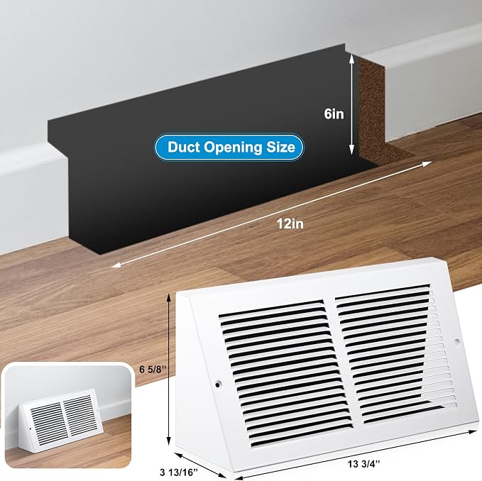 Honeydak 2 Pack Baseboard Register Vent Covers 12" x 6" Duct Opening - Image 2