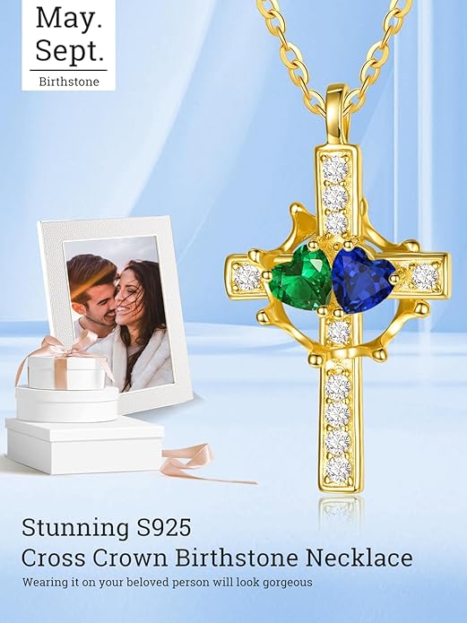 Valentine's Day Gifts for Wife 925 Sterling Silver Double Birthstone Pendant Necklaces I Love You for Always and Forever Necklace Anniversary Birthday Gifts for Wife Girlfriend Mom Her