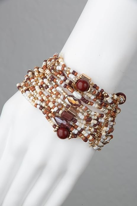 SPUNKYsoul Beaded Stretch Bracelet – Boho Multi-Row Look Bracelet, Vibrant Resort-Style Statement Jewelry