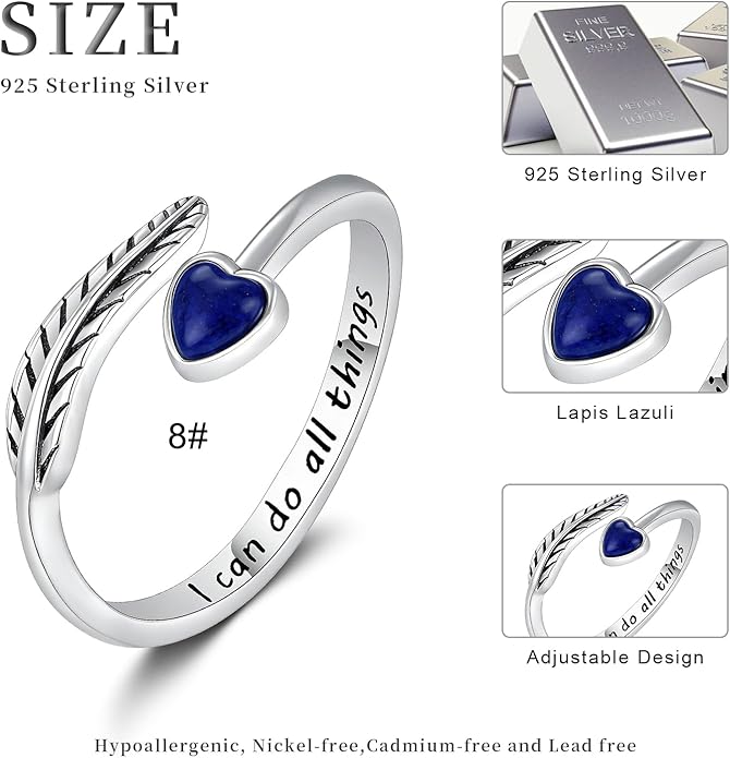 Turquoise/Moss Agate/Moonstone/Black Onyx/Lapis Lazuli/Labradorite/Tiger Eye Feather Ring 925 Sterling Silver Adjustable Ring Western Thumb Rings Vintage Jewelry Gifts for Women