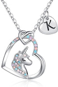 Hidepoo Valentines Gifts for Kids Girls - Unicorn Necklace Gifts for Teen Girls Kid, Colorful CZ Heart Pendant Initial Unicorn Necklaces for Girl Jewelry Birthday Gift for Girl Kid