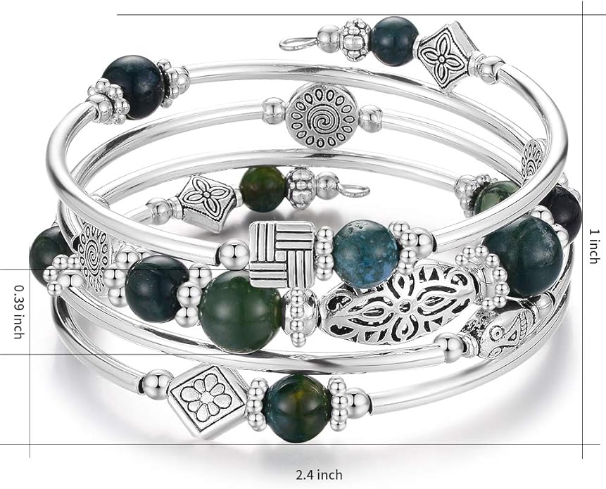 BULINLIN Layered Wrap Bangle Turquoise Bracelet - Bead Bracelet with Natural Agate Stone, Gifts For Women