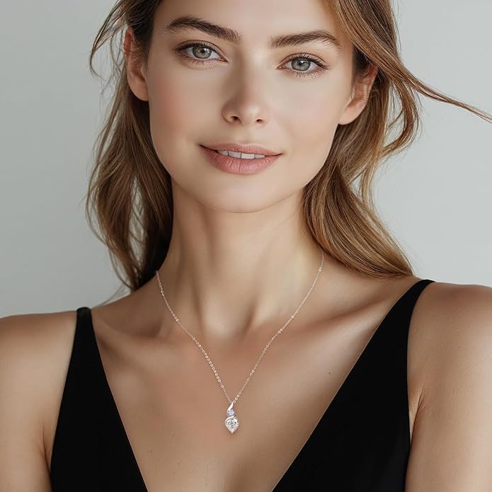 ANDSO Valentine's Day Gift Moissanite Heart Pendant Necklaces for Women, 925 Sterling Silver Necklace with Birthstone, Ideal Anniversary Present or Birthday Jewelry Gifts for Mom Wife Her Girlfriend