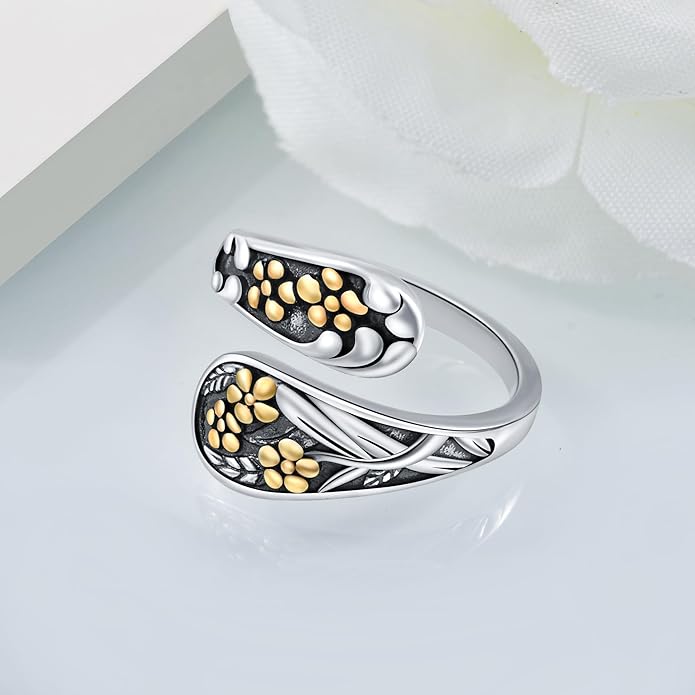 Spoon Rings for Women 925 Sterling Silver Sunflower Adjustable Thumb Spoon Rings Celtic Knot Promise Engagement Statement Boho Vintage Finger Open Antique Rings Jewelry