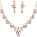 BriLove Women's Wedding Jewelery Set Leaf Flower Crystal Teardrop Marquise Cluster Pendant Necklace Dangle Earrings for Bridal Party