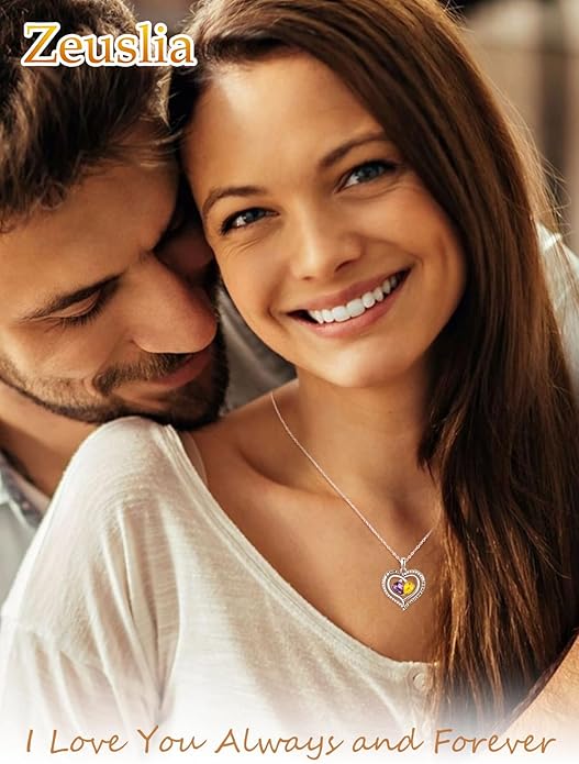 Valentine's Day Gifts for Wife 925 Sterling Silver Double Birthstone Pendant Necklaces I Love You for Always and Forever Necklace Anniversary Birthday Gifts for Wife Girlfriend Mom Her