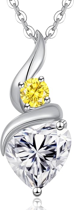 ANDSO Valentine's Day Gift Moissanite Heart Pendant Necklaces for Women, 925 Sterling Silver Necklace with Birthstone, Ideal Anniversary Present or Birthday Jewelry Gifts for Mom Wife Her Girlfriend