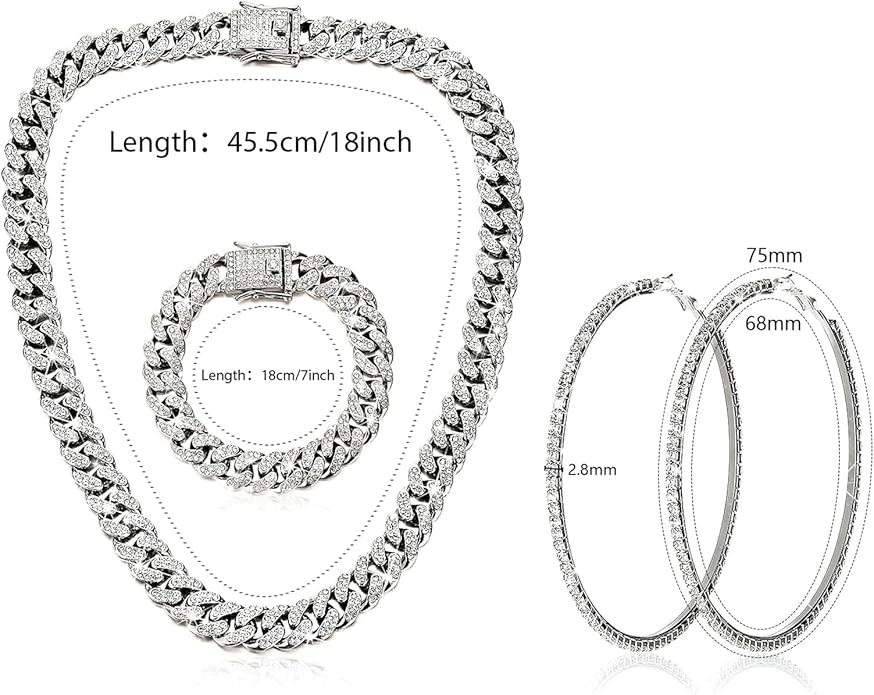 Tennis Necklace Bracelet for Women, Dainty Sterling Sliver Choker Necklace Crystal Link Bracelet Stud Earrings for Women Wedding Jewelry for Bride Jewelry Set Accessories