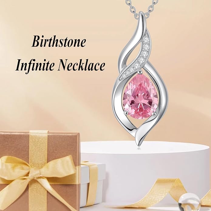 Birthstone Necklace for Women Infinity Necklaces 925 Sterling Silver Teardrop Love Birthday Jewelry Valentines Day Birthday Gifts for Her Mom Wife Girlfriend