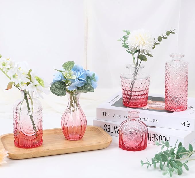 5pcs Pink Glass Bud Vase Set, Small Flower Vases - Image 3