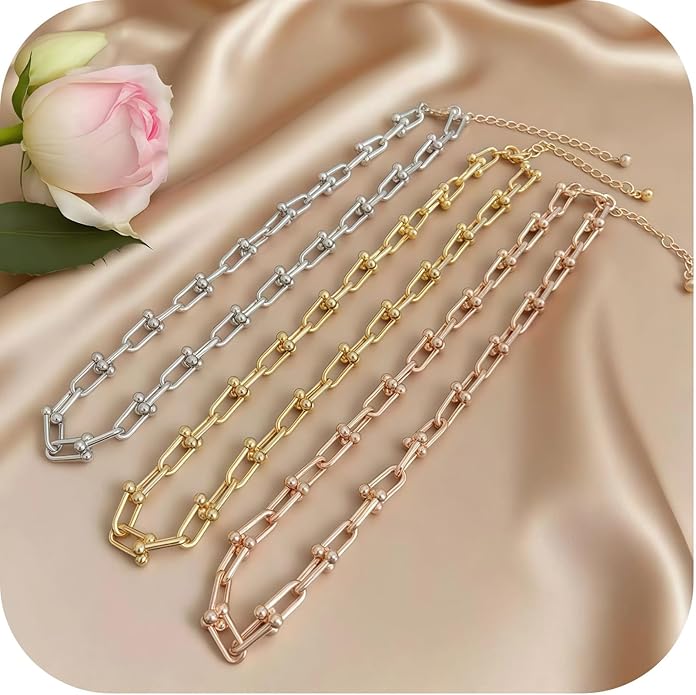 Paperclip Chain Necklace for Women, Chunky Gold & Silver Cuban Link Choker, Hypoallergenic Zinc Alloy Statement Jewelry