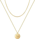 Turandoss Gold Layered Necklaces for Women - 14K Gold Plated Handmade Multilayer Bar Pearls Coin Disc Moon Butterfly Medallion Adjustable Dainty Layered Choker Necklaces for Women Jewelry