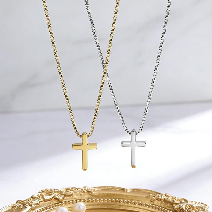 Crown Cross Necklace for Women, 14K Gold Silver Cubic Zirconia Crown Cross Necklace, Diamond Gold Silver Cross Necklaces, Dainty Cross Faith Simple Trendy Charm Jewelry Gift for Women