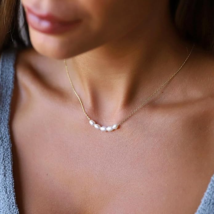 Zeffy Pearl Necklace 4MM/6MM/8MM Dainty Round Imitation Pearl Choker Necklace Wedding Pearl Necklace Delicate Jewelry for Women Simple Bridesmaid Jewelry Gifts
