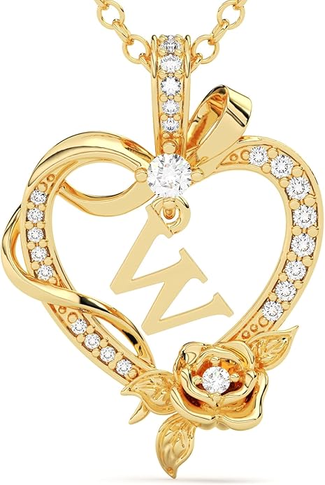 Initial Heart Necklace Gift for Women – 14K Gold Plated Rose Pendant, Personalized Letter Jewelry for Wife, Mom, Grandma, Sister – Birthday, Anniversary for Her