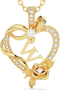 Initial Heart Necklace Gift for Women – 14K Gold Plated Rose Pendant, Personalized Letter Jewelry for Wife, Mom, Grandma, Sister – Birthday, Anniversary for Her
