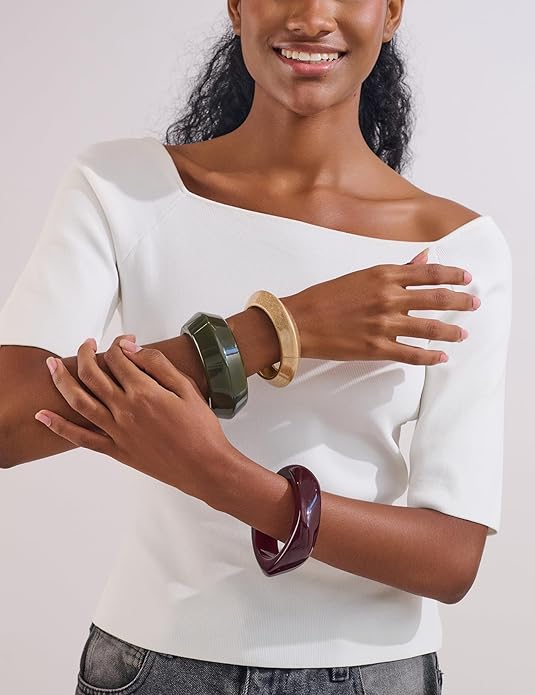 Chunky Resin Bracelet for Women Vintage Tortoiseshell Resin Bangle Bracelets Set Wide Acetate Wristband Acrylic Bracelet Statement Jewelry