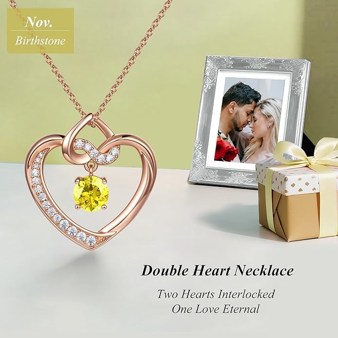 Heart Birthstone Necklaces Gifts for Women Wife, Jewelry for Women Wedding Anniversary Birthday Gifts for Wife Girlfriend Mom Christmas Valentines Gifts S925 Sterling Silver