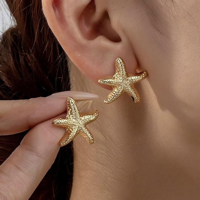 Starfish Stud Earrings for Women Gold Starfish Trendy Drop Dangle Earrings Hypoallergenic Summer Beach Ocean Jewelry