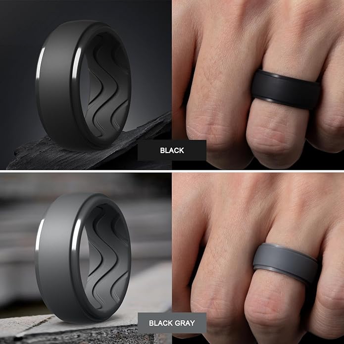 Egnaro Men's Silicone Rings 10mm Wide 2.5mm Thick, Rubber Wedding Bands with Inner Arc Ergonomic Breathable Design, 1/4/5/7 Variety Multipack