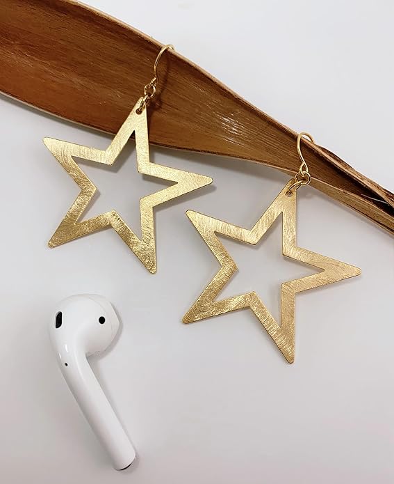 OZEL Gold Dangle Earrings for Women Brushed Finish, Matte Gold Statement Jewelry, 14k Gold Plated