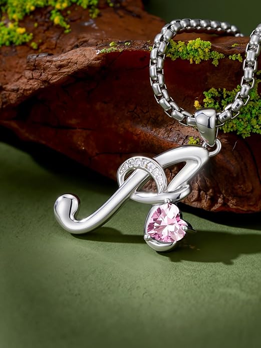 Valentines Day Gifts for Women Alphabet A to Z Initial Birthstone Pendant Necklaces for Women - 18k White Gold Plated Personalized Name Jewelry Valentine Mothers Day Birthday Gifts for Women Her Girlfriend