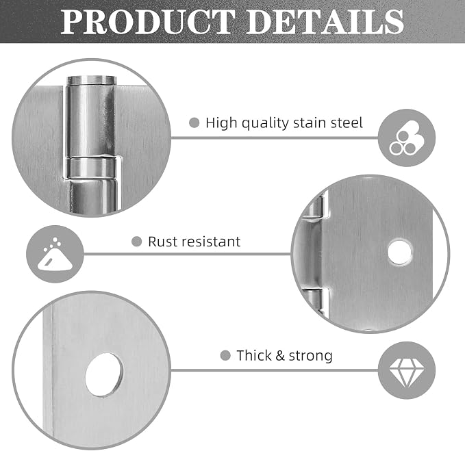 4 Pack Stainless Steel Silver Door Hinges, Heavy Duty Door Hardware, 4 x 4 Inch - Image 3