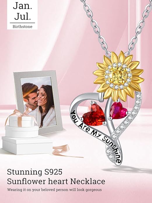 Valentine's Day Gifts for Wife 925 Sterling Silver Double Birthstone Pendant Necklaces I Love You for Always and Forever Necklace Anniversary Birthday Gifts for Wife Girlfriend Mom Her