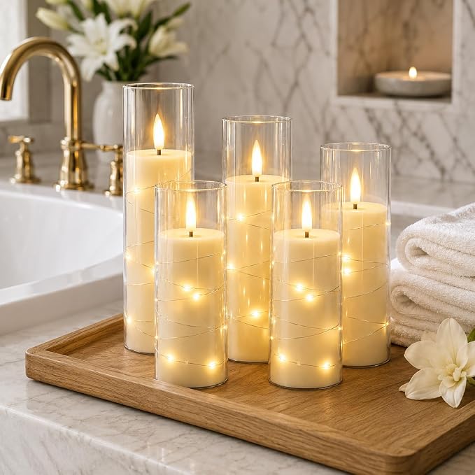 Da by 5 Pack Clear Acrylic Flameless Taper Candles, Flickering Black Wick LED - Image 5