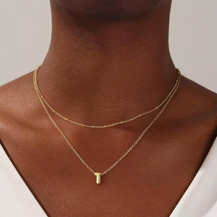Valentines Day Gifts for Her - Bubble Letter Necklace Layered 14K Gold Plated Initial Necklaces for Women Dainty Cute Choker Pendant Stack Jewelry Fashion Accessories Teen Gift Trendy Stuff