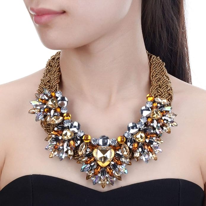 Jerollin Simulated Pearl Body Statement Necklace for Women, Fashion Collar Bib Necklaces Fashion Costume Jewelry Necklace…