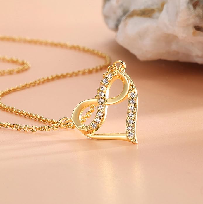 LOVECOM Valentines Gifts S925 Sterling Silver Heart Necklace for Women Dainty 14k Gold Plated CZ Infinity Double Cross Star Pendant Choker Necklaces Trendy Bead Chain Jewelry Gifts for Mom Daughter