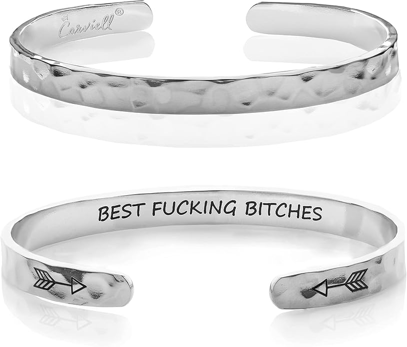 Carviell Engraved Cuff Bracelets for Women – Inspirational, Friendship, Love, Mom, Daughter, Sister, Christian, Graduation, Memorial & Wedding Gifts – 80+ Phrases – Stainless Steel, Gift-Ready