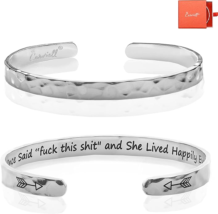 Carviell Engraved Cuff Bracelets for Women – Inspirational, Friendship, Love, Mom, Daughter, Sister, Christian, Graduation, Memorial & Wedding Gifts – 80+ Phrases – Stainless Steel, Gift-Ready