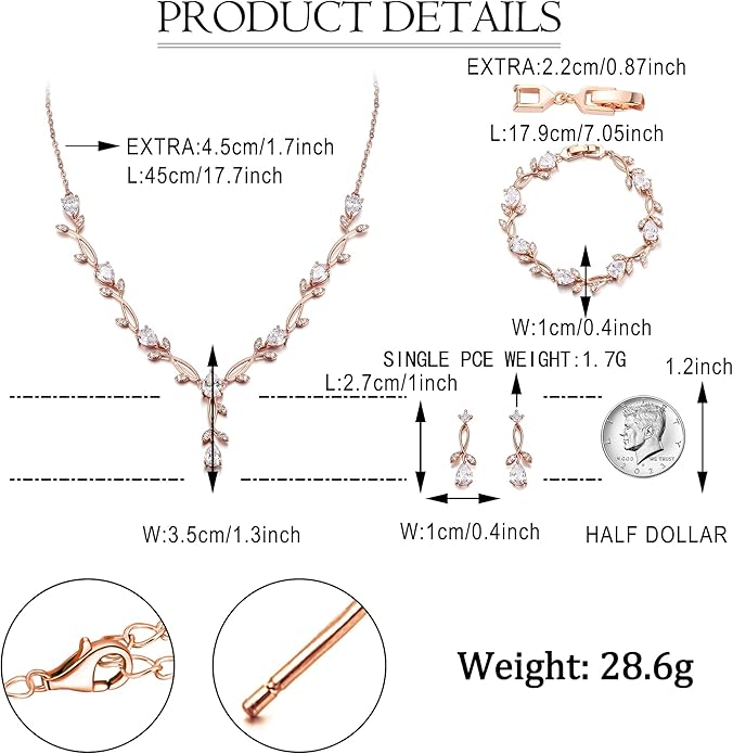EVER FAITH Bridal Cubic Zirconia Jewelry Sets for Women, White Simulated Pearl Leaf Vine Pendant Wedding Party Necklace Earrings Set for Bridesmaid Bride