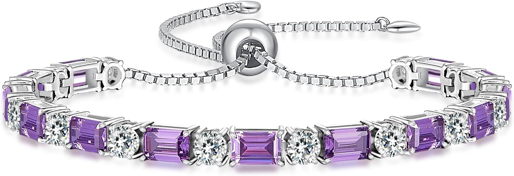 Birthstone Tennis Bracelets for Women White Gold Sterling Silver Gemstone Bracelets Adjustable Chain 6-9 Inchs Jewelry Anniversary Birthday Gifts for Women Mom Wife Her
