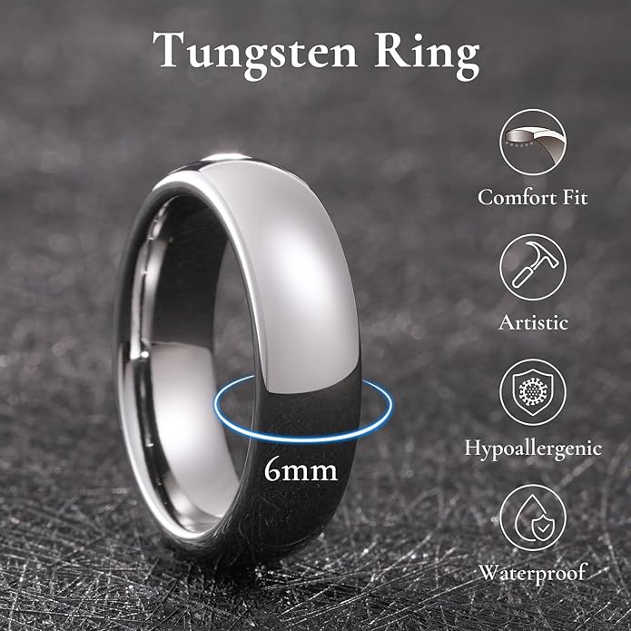 King Will Tungsten Carbide Wedding Band for Men Women Promise Rings for Couples Domed High Polish