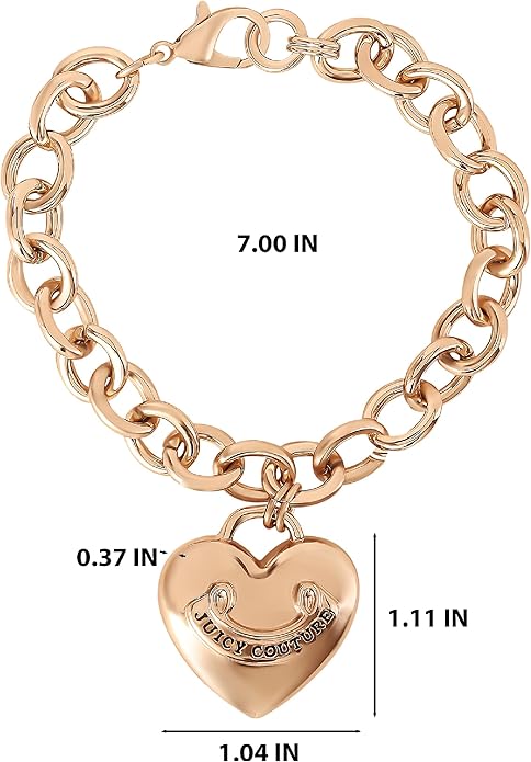 Juicy Couture Bracelet 7-7.5", Goldtone Heart Charm and Toggle Bracelets for Women, Juicy Jewelry