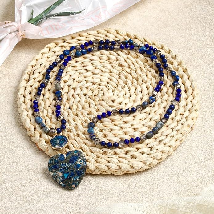 Yomisa Boho Necklaces for Women Men Long,33/34/35 Inch Natural Turquoise Tiger Eye Beaded Stone Pendant Necklaces for Women Trendy,Handmade Bohemian Western Bead Necklace Fashion Charm Jewelry Gift