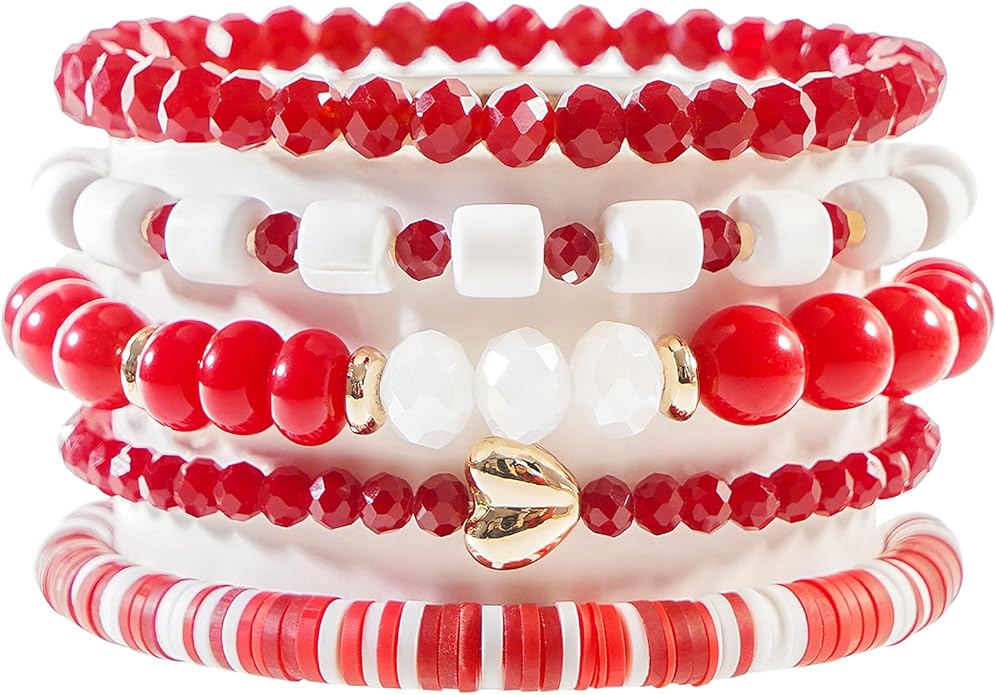 Heishi Beaded Stretch Bracelets for Women Stackable Polymer Clay Beads Bracelets Friendship Boho Summer Beach Bracelet Jewelry Set