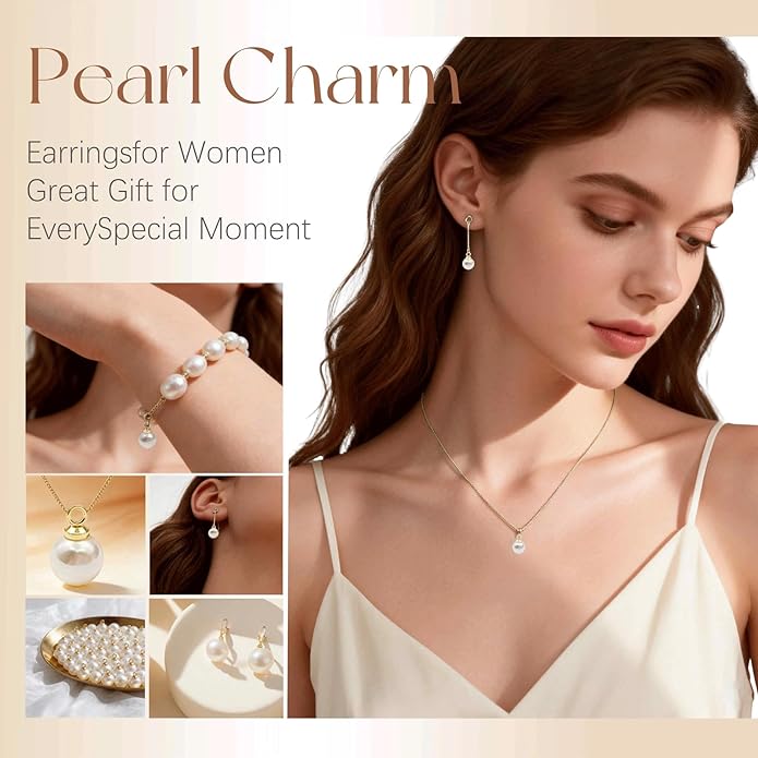 100PCS Faux Pearl Alloy Pendants, Round Pearl Golden Alloy Pendant with Loop, Elegant Pendants Charms for Jewelry Making Bracelets Necklaces Earring Keychain DIY Craft Findings