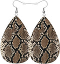 Snake Skin Leather Teardrop Hook Earrings Wild Brown Animal Snake Print Elegant Earrings For Women Friends Dangle Earrings