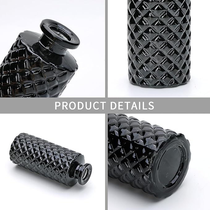 Black Flower Vase Set, Glass Bud Vase in Bulk Set of 8, Artistic and Cultural - Image 3