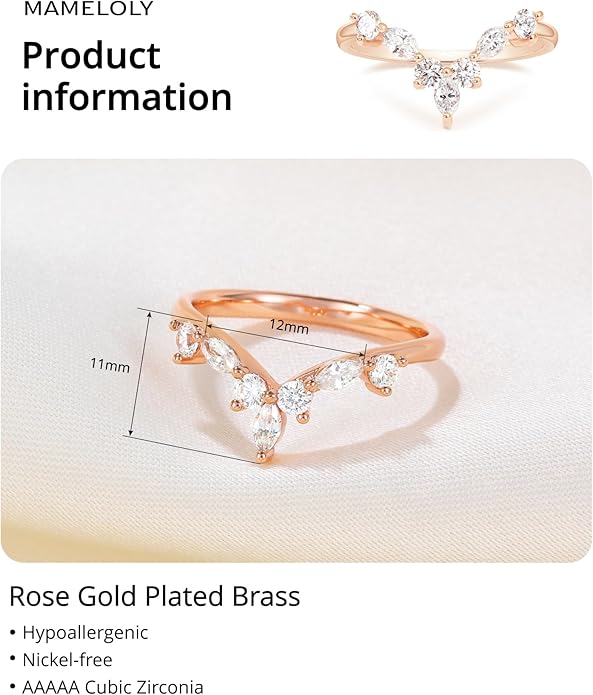 Mameloly Wedding Bands for Women Marquise & Round Shaped Stackable Cubic Zirconia CZ V Shape Curved Engagement Rings for Her Size 3-12