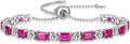 Birthstone Tennis Bracelets for Women White Gold Sterling Silver Gemstone Bracelets Adjustable Chain 6-9 Inchs Jewelry Anniversary Birthday Gifts for Women Mom Wife Her