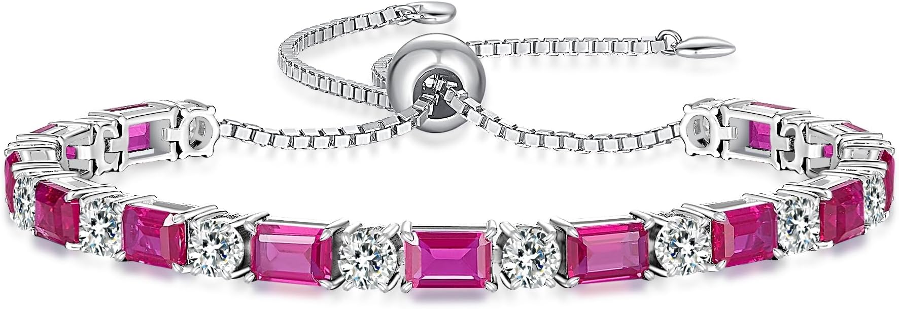 Birthstone Tennis Bracelets for Women White Gold Sterling Silver Gemstone Bracelets Adjustable Chain 6-9 Inchs Jewelry Anniversary Birthday Gifts for Women Mom Wife Her