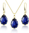 Linawe Crystal Jewelry Sets for Women, Imitation Diamond Pendant Necklace, Rhinestone Drop Dangle Earrings, Birthstone Cubic Zirconia Matching Wedding Jewelry, 14K Gold/Rose Gold/Silver Tones